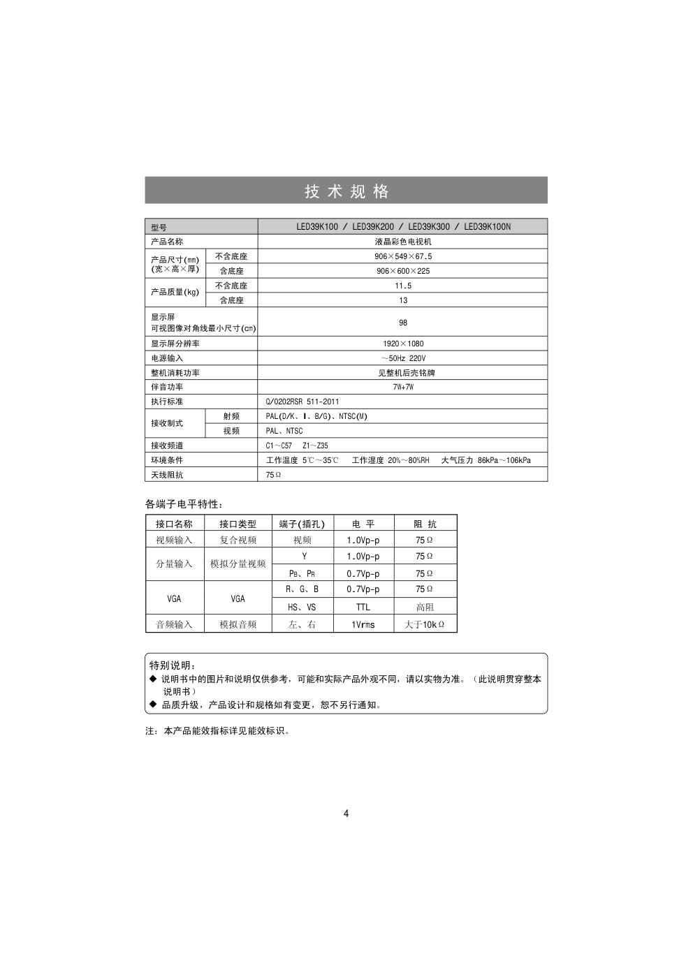 海信LED39K100液晶彩电使用说明书-4 海信LED39K100液晶彩电使用说明书-4
