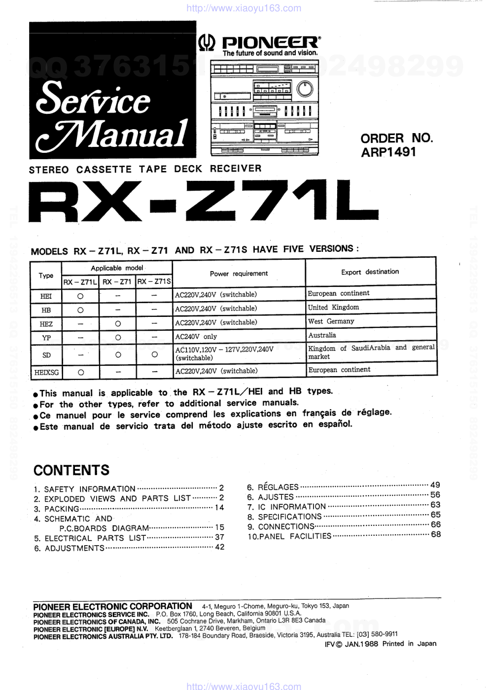 先锋PIONEER RX-Z71L音响电路图-0