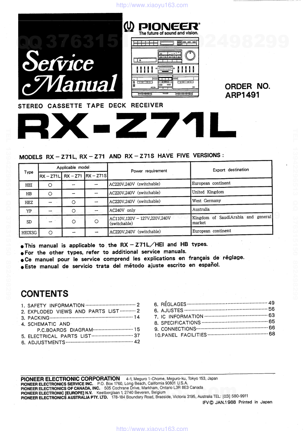 先锋PIONEER RX-Z71L音响电路图-0 先锋PIONEER RX-Z71L音响电路图-0