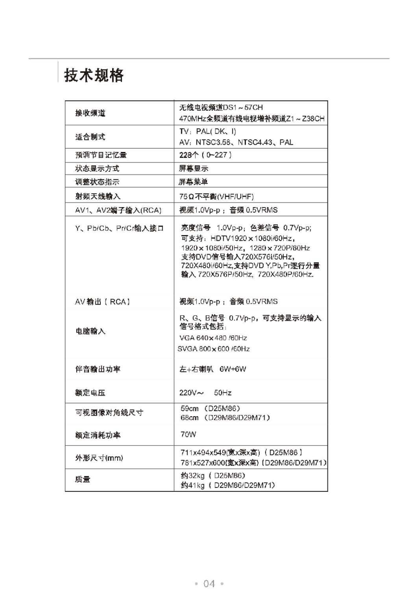 TCL王牌D25M86彩电使用说明书-4 TCL王牌D25M86彩电使用说明书-4