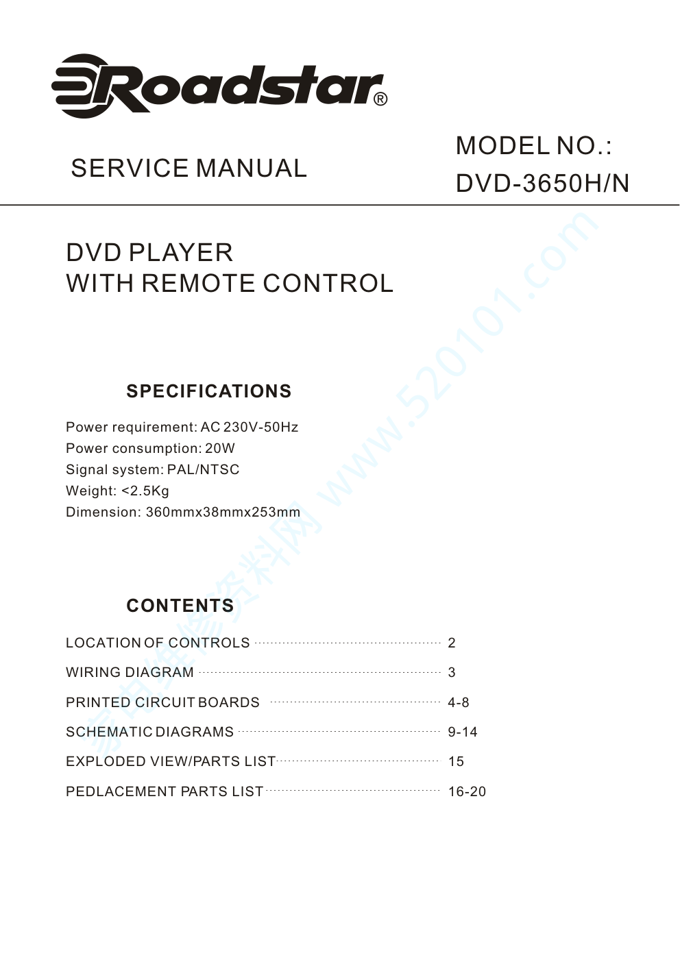 RoadSter DVD-3650-HN维修手册（原理图）-1