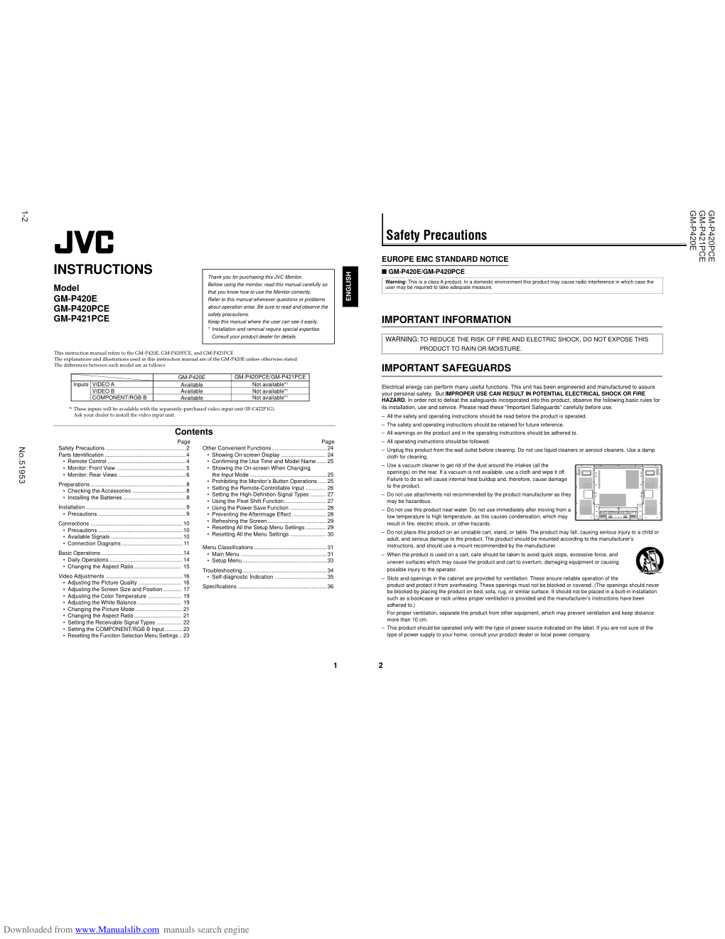 JVC胜利GM-P420PCE等离子液晶彩电使用说明书-1 JVC胜利GM-P420PCE等离子液晶彩电使用说明书-1