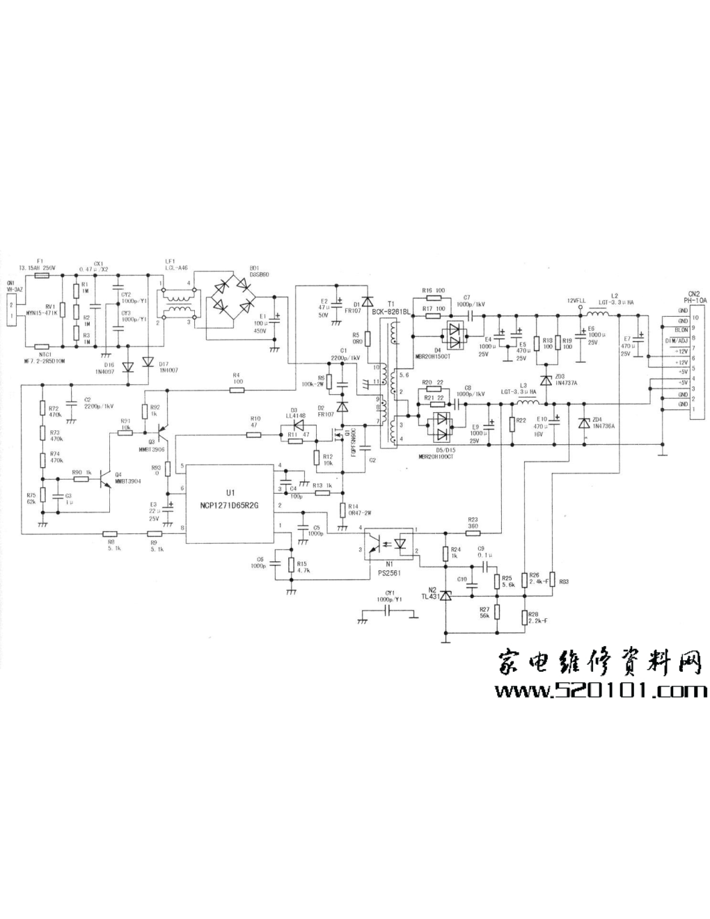 长虹JSI-240403 HS055L-3HF01二合一电源板电路图-0