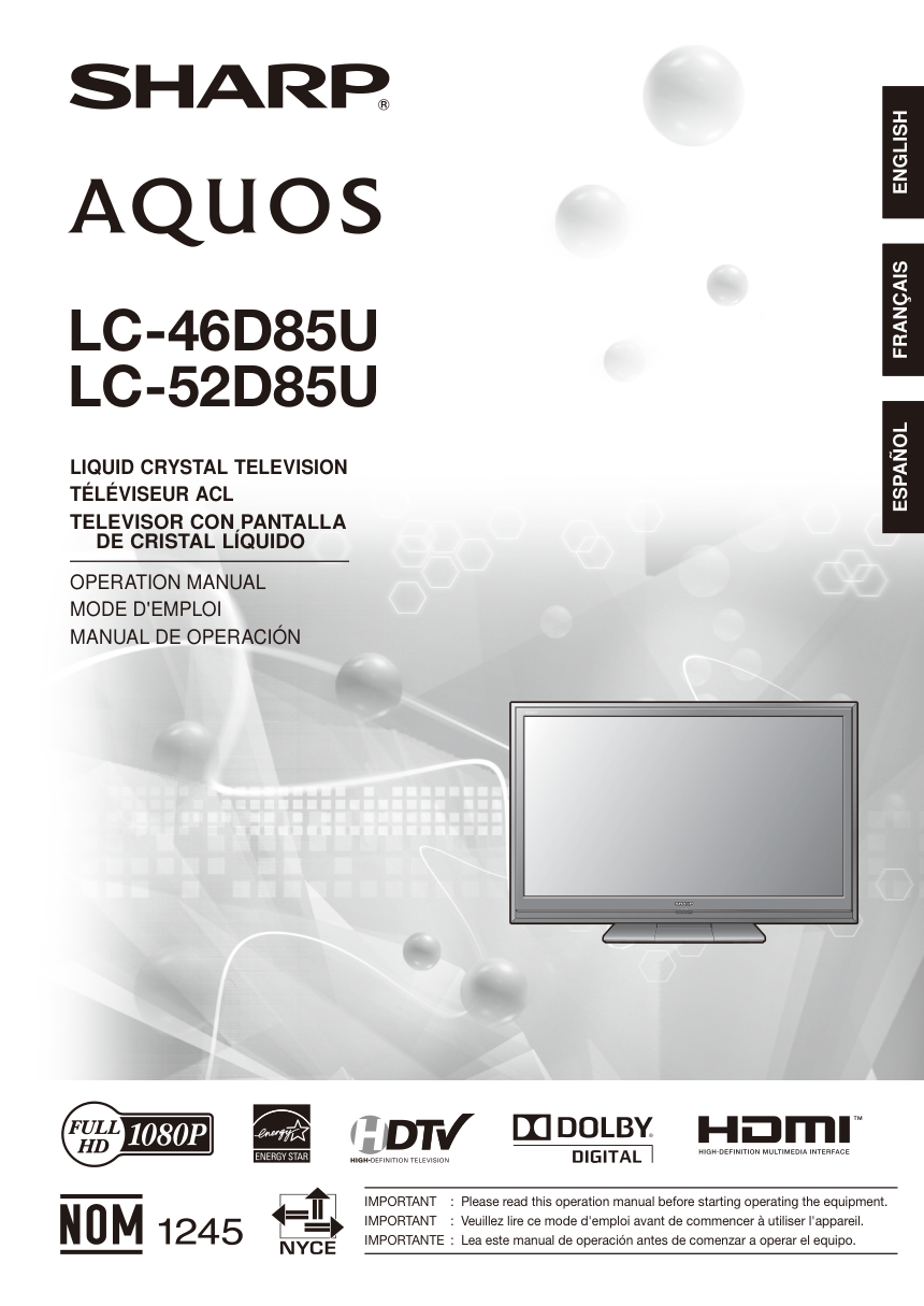 夏普LC-52D85U彩电使用说明书-1 夏普LC-52D85U彩电使用说明书-1