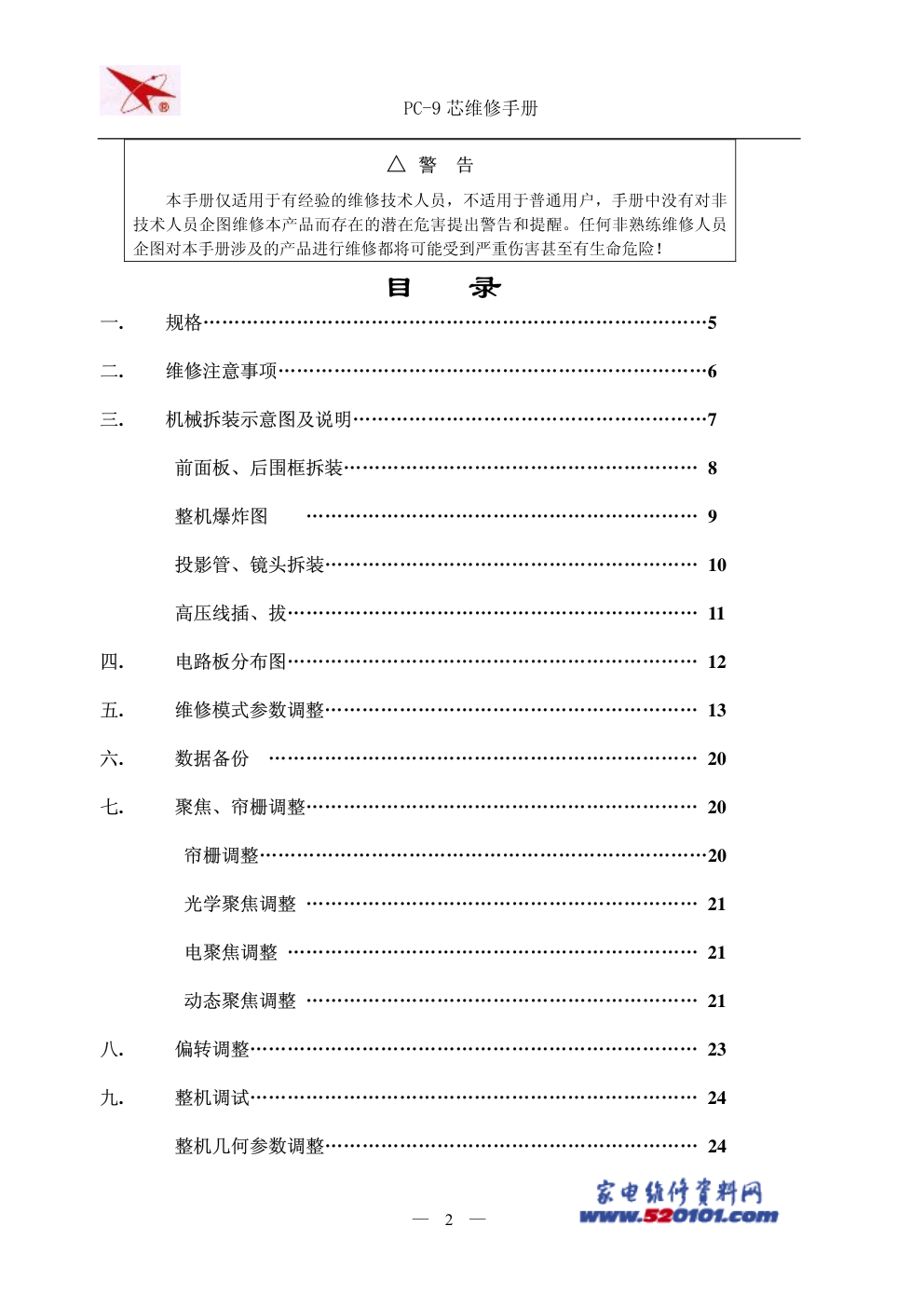 长虹PC-9机芯原理图和维修手册-1 长虹PC-9机芯原理图和维修手册-1