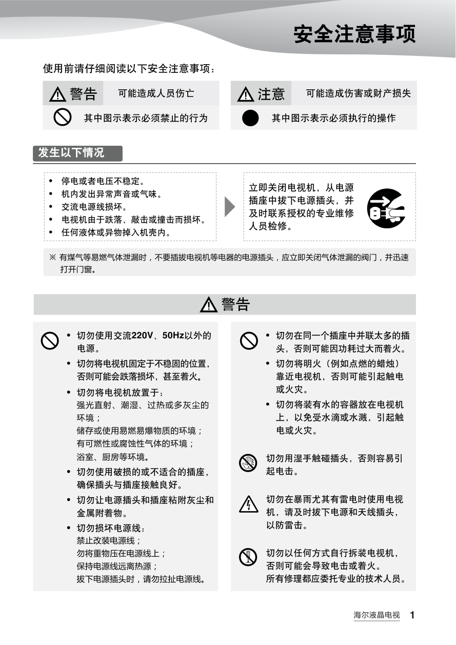 海尔LE43A700液晶电视说明书-2