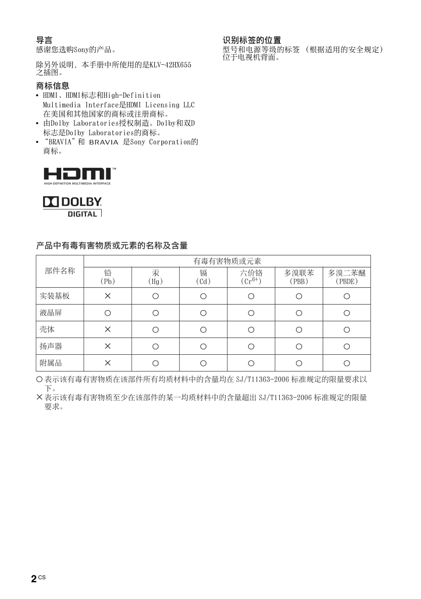 索尼KLV-32HX555液晶彩电使用说明书-1 索尼KLV-32HX555液晶彩电使用说明书-1