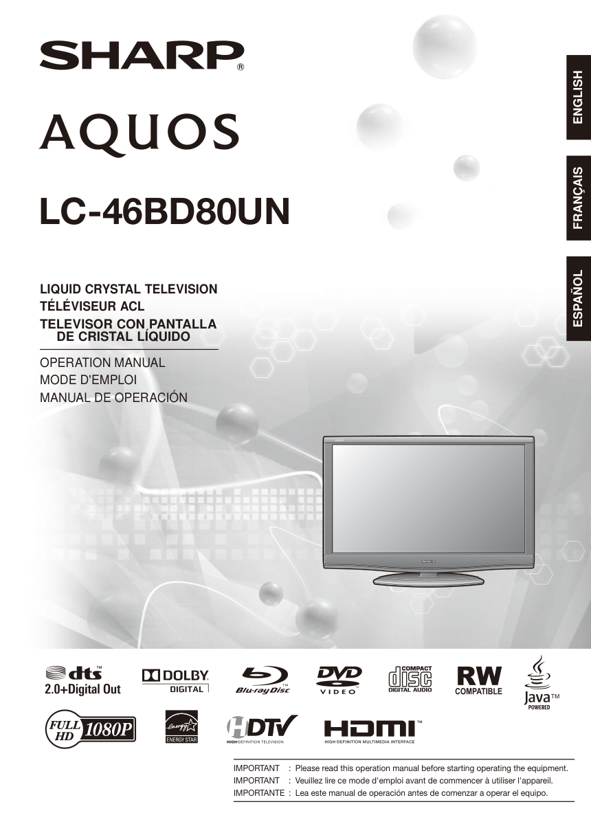 夏普LC-46BD80UN彩电使用说明书-1 夏普LC-46BD80UN彩电使用说明书-1