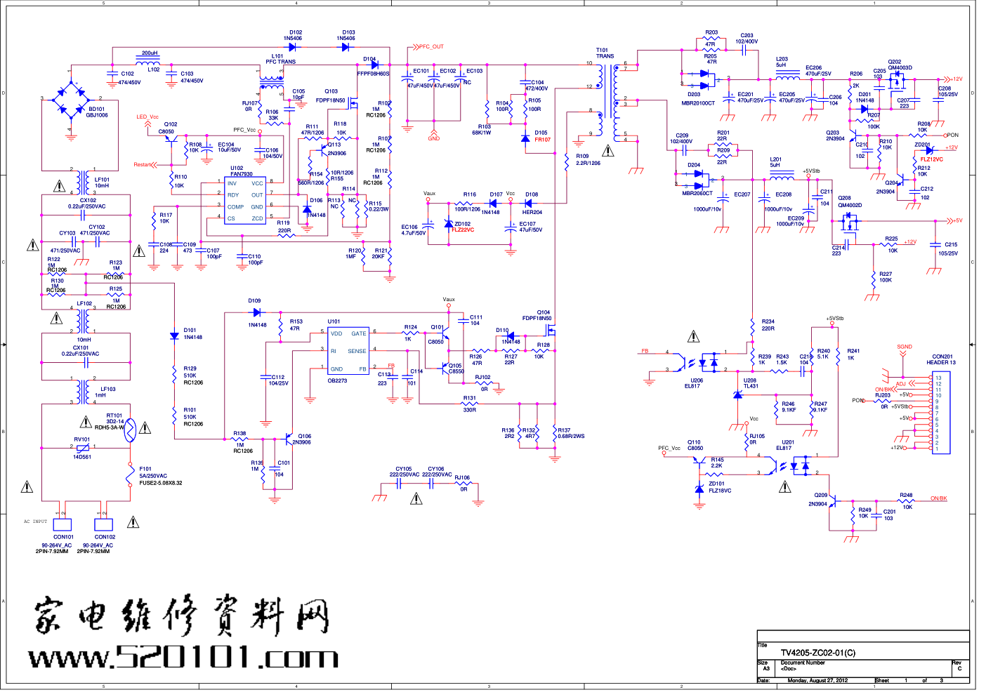 海尔LD50U3000液晶电视（6A600）电源板原理图-0