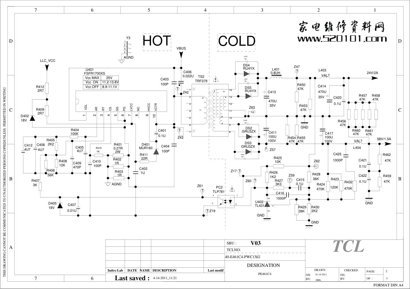 TCL 40-E461C4-PWC1XG PE461C4电源板电路图-1
