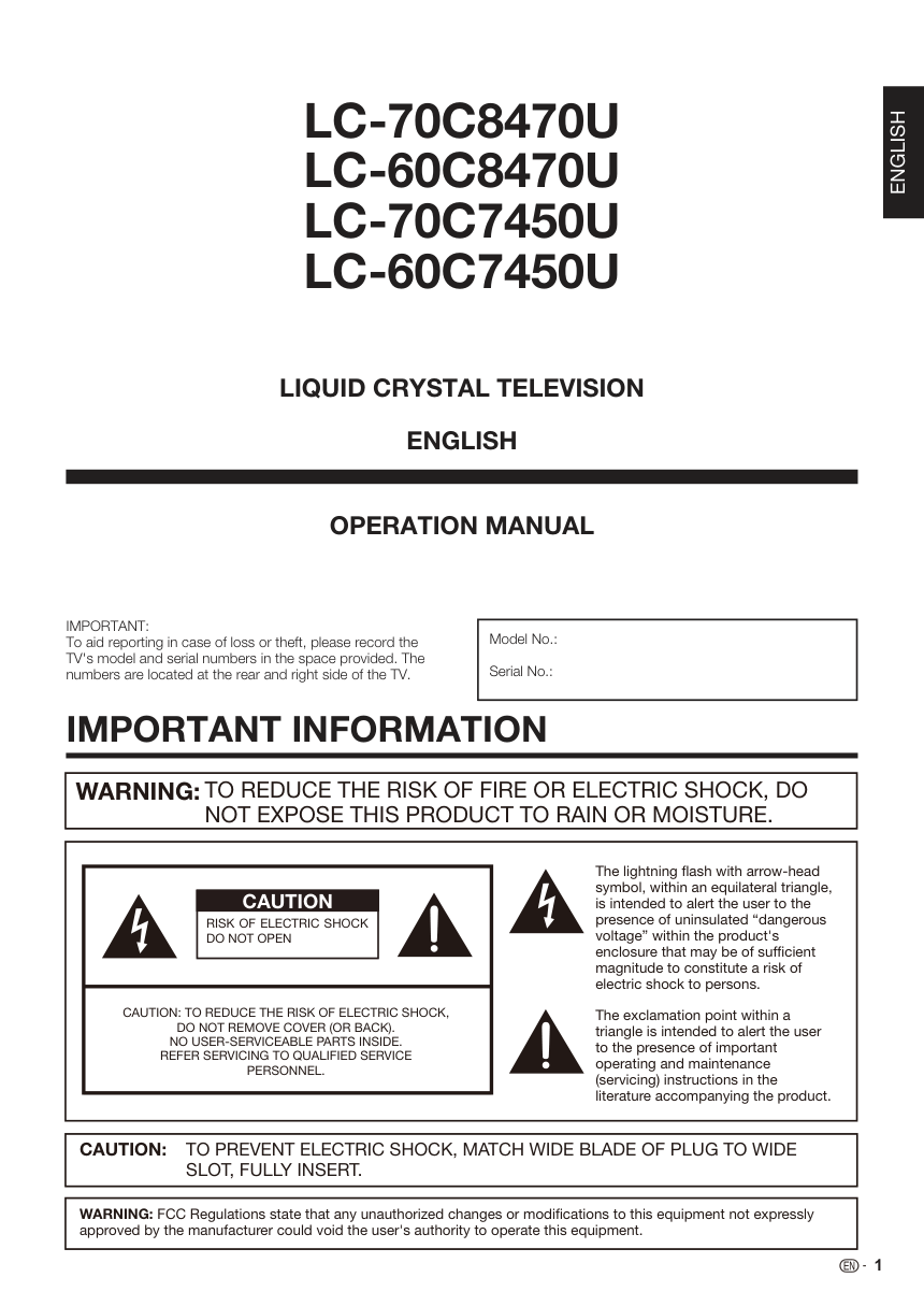 夏普LC-60C8470U液晶彩电使用说明书-3 夏普LC-60C8470U液晶彩电使用说明书-3