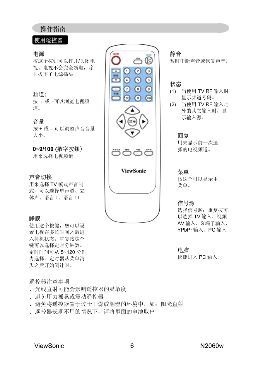 优派N2060w液晶彩电使用说明书-7