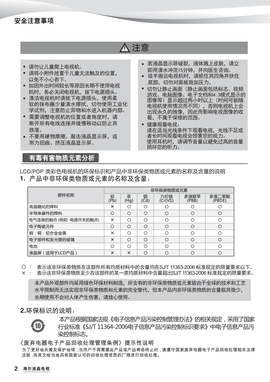 海尔H32E07A液晶彩电使用说明书-3