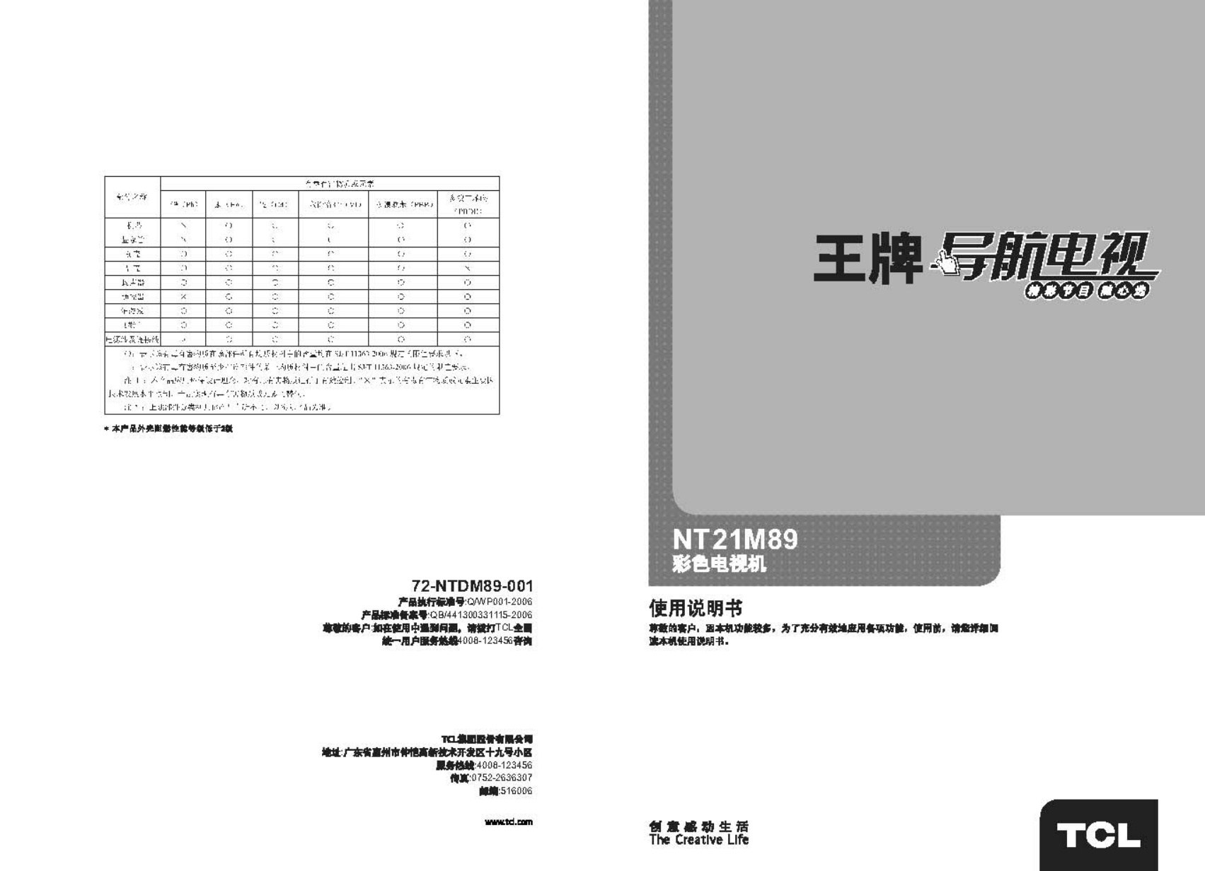 TCL王牌NT21M89彩电使用说明书-0