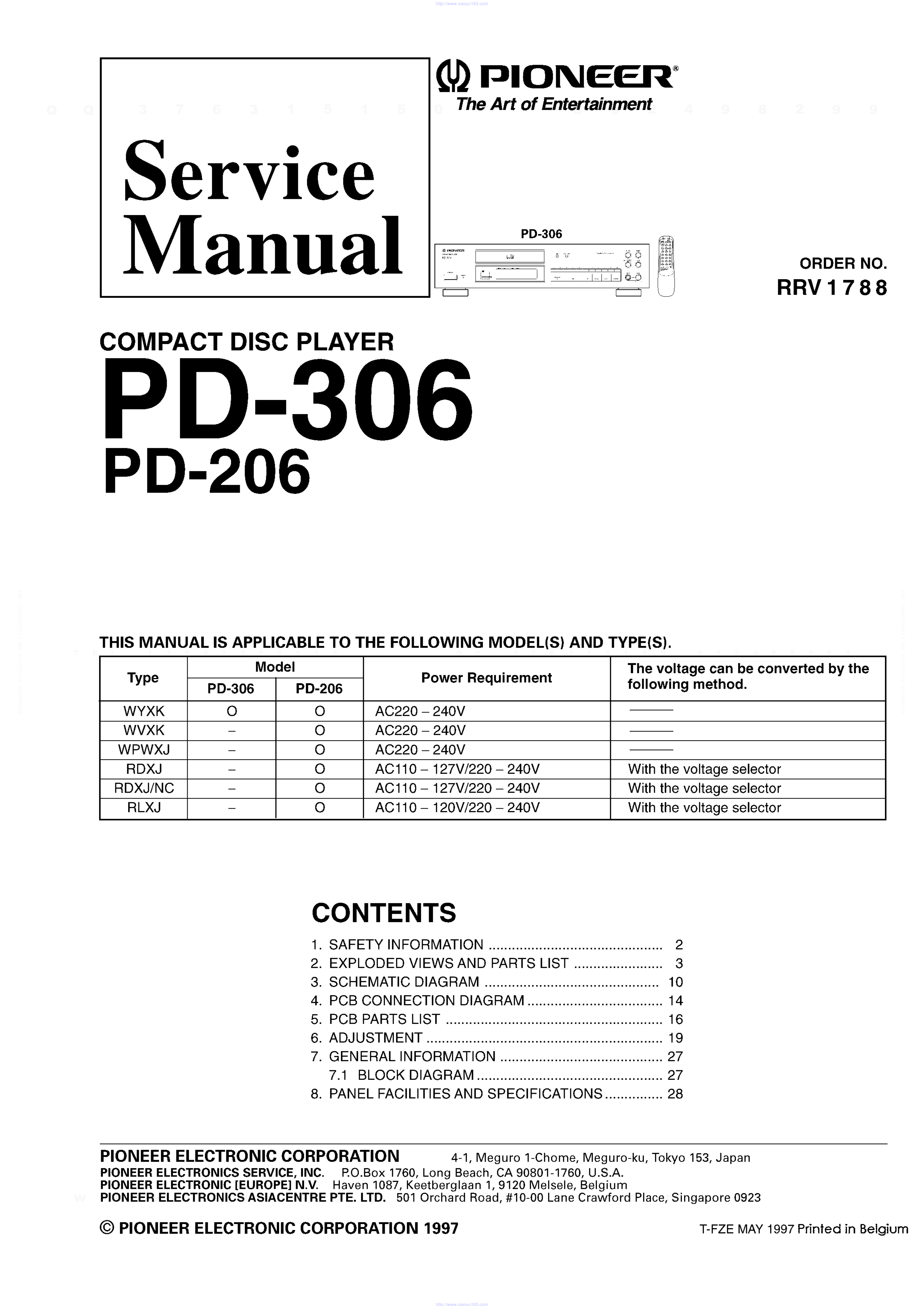 先锋PIONEER PD-206音响电路图-0 先锋PIONEER PD-206音响电路图-0