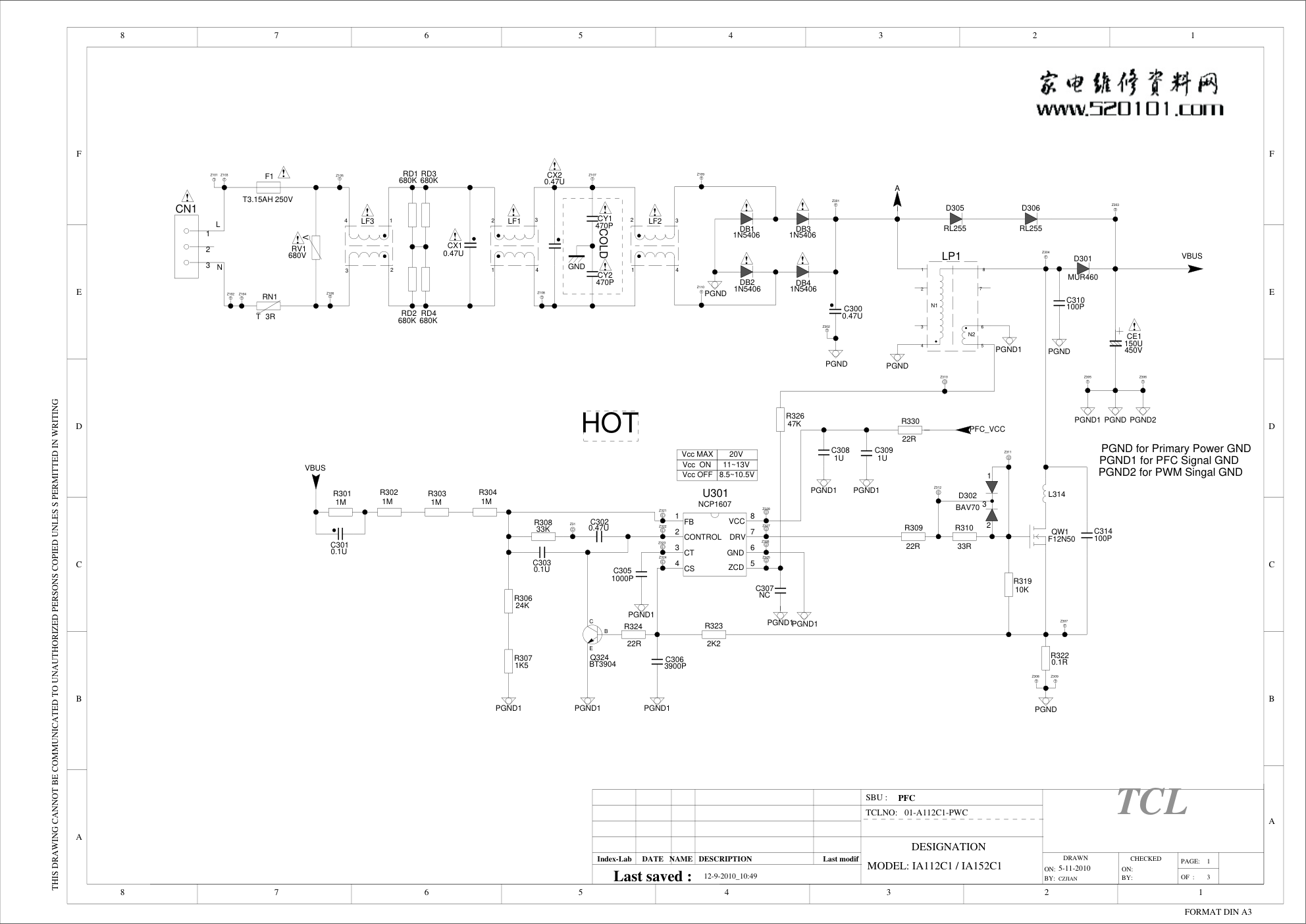 TCL液晶电视40-A112C1-PWE1XG电源板电路图-0