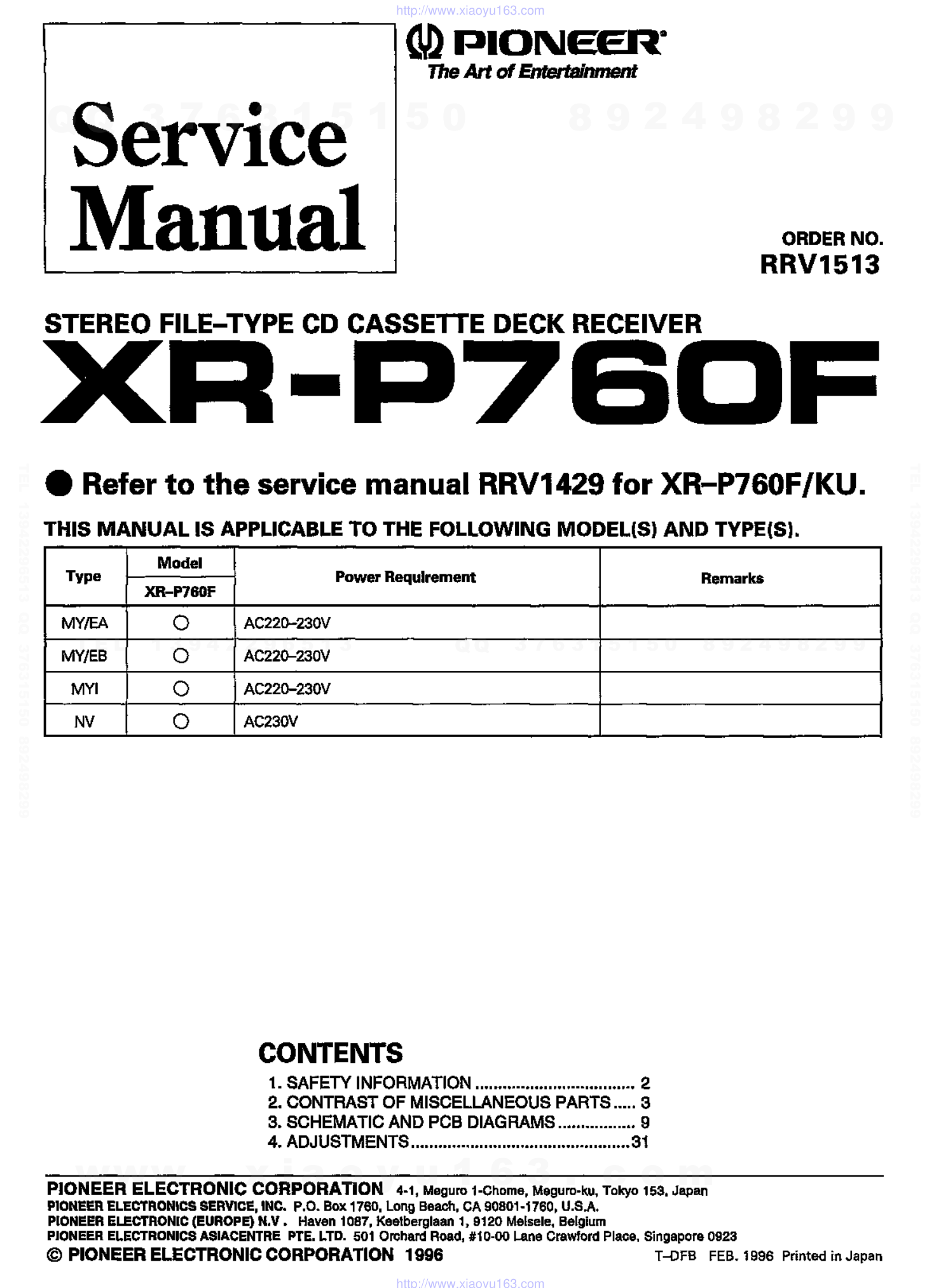 先锋PIONEER XR-P760F电路图-0 先锋PIONEER XR-P760F电路图-0