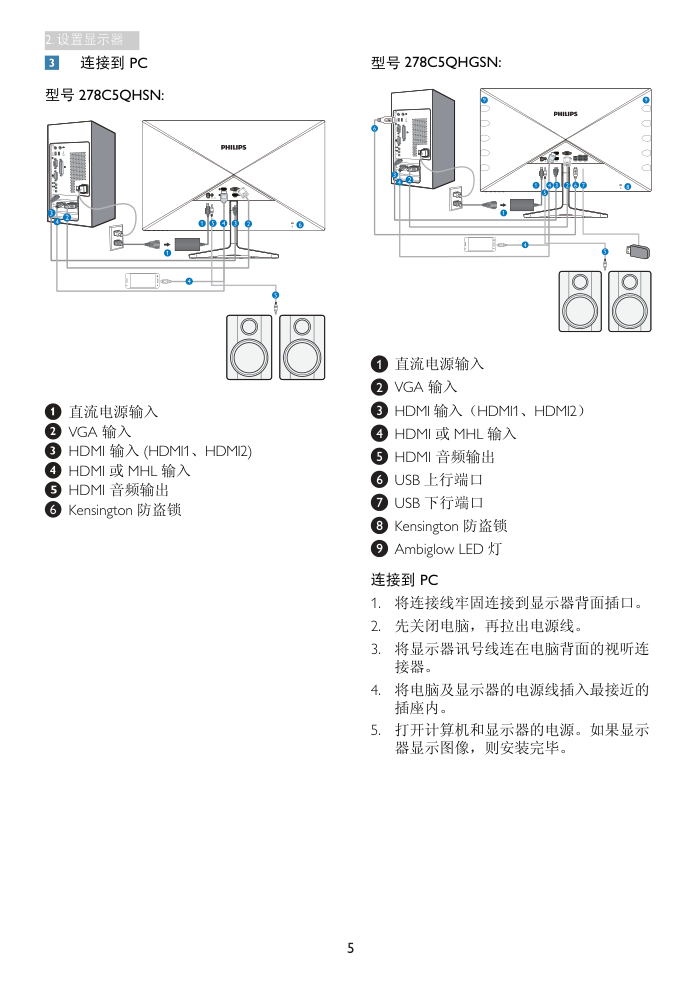 飞利浦278C5QHGSN93液晶显示器说明书-6 飞利浦278C5QHGSN93液晶显示器说明书-6