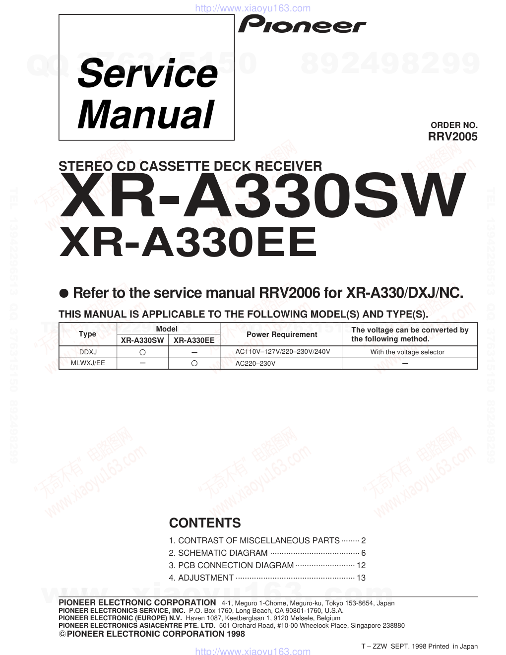 先锋PIONEER XR-A330SW电路图-0 先锋PIONEER XR-A330SW电路图-0