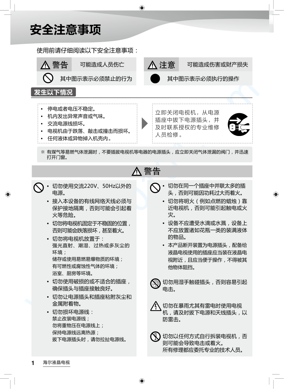 海尔LS48AL88R61液晶电视说明书-1