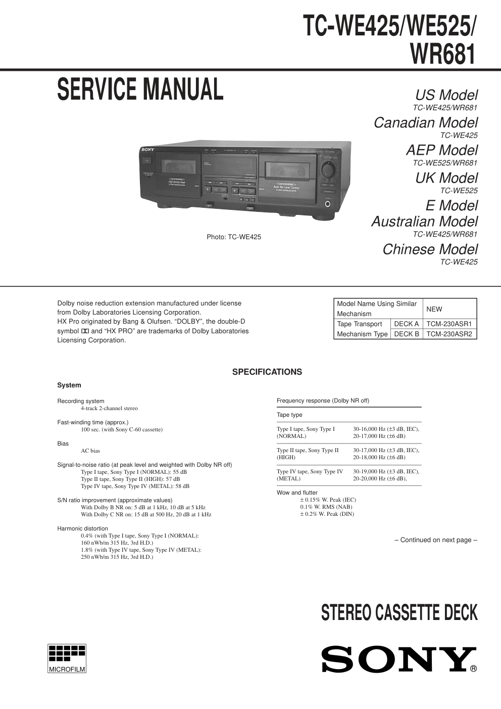 索尼SONY TC-WR681电路图-0