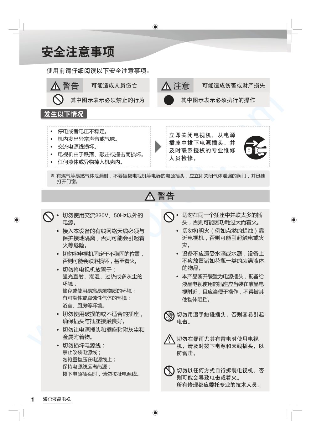 海尔LS58AL88A91液晶电视说明书-1