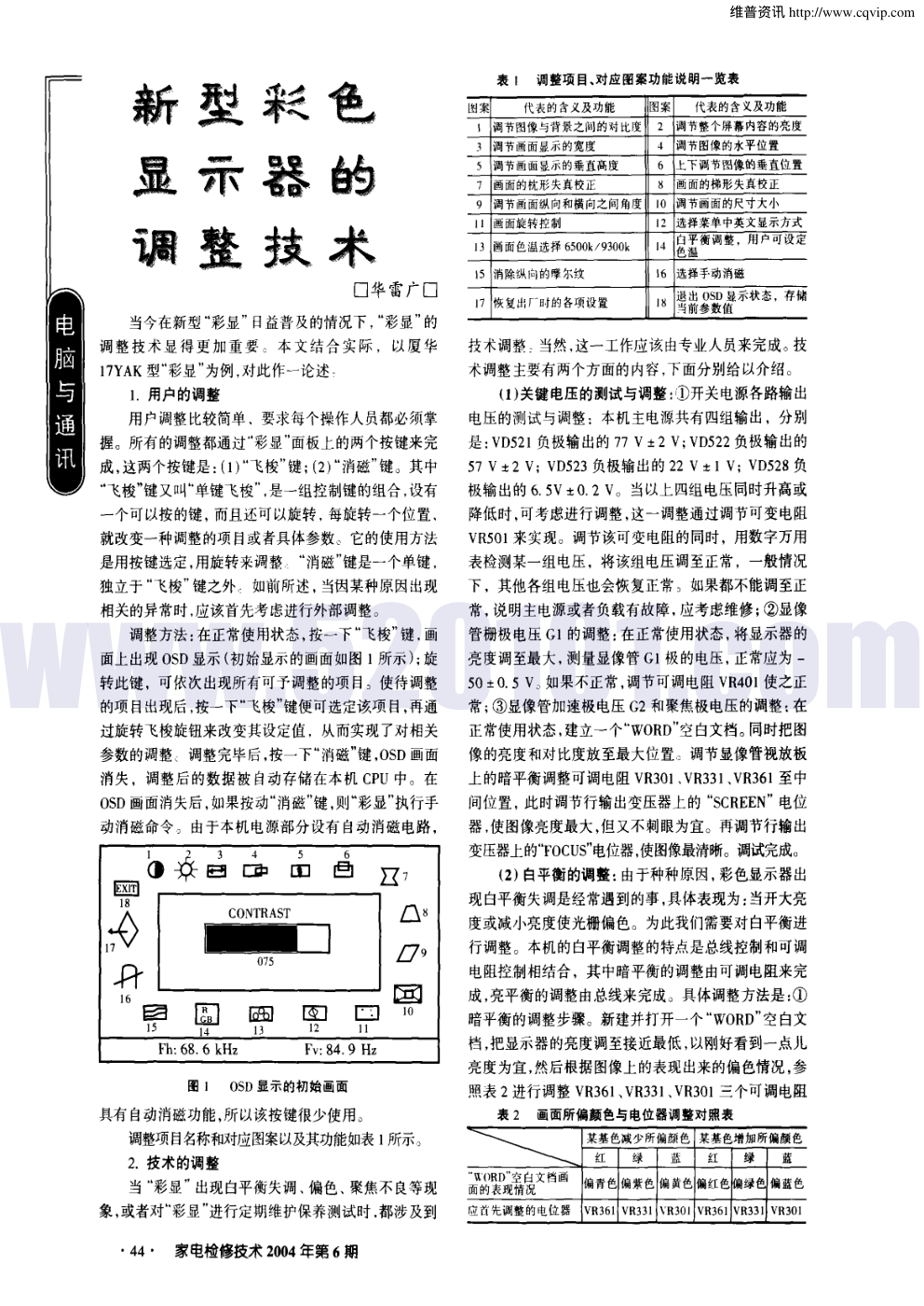 新型彩色显示器的调整技术-0 新型彩色显示器的调整技术-0