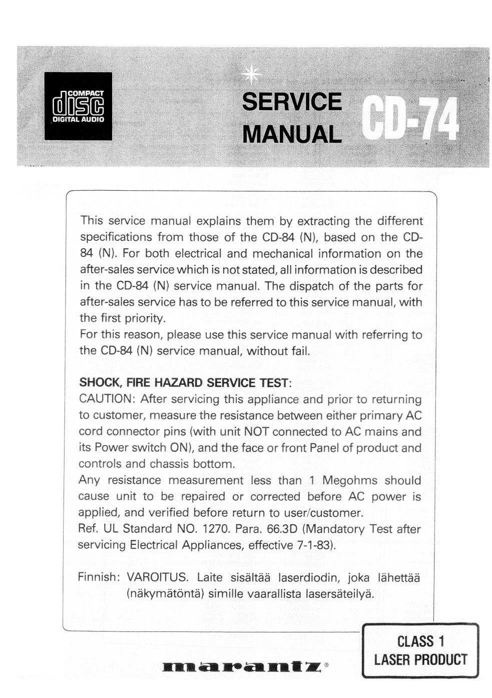 马兰士MARANTZ CD-74音响电路图-0 马兰士MARANTZ CD-74音响电路图-0