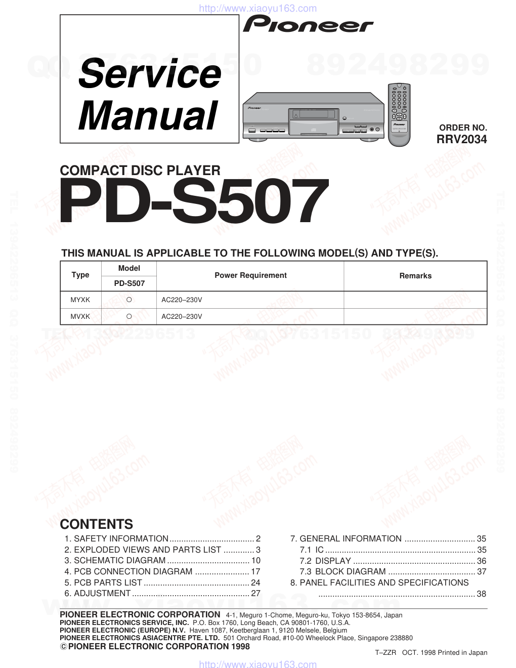 先锋PIONEER PD-S507音响电路图-0