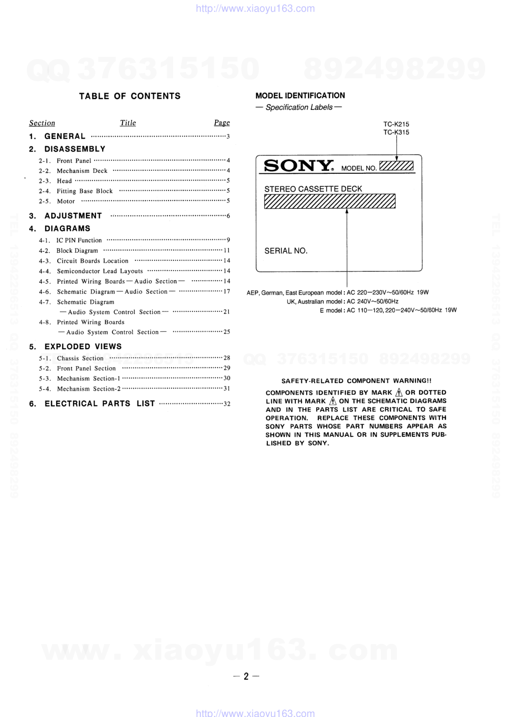 索尼SONY TC-K315电路图-1 索尼SONY TC-K315电路图-1