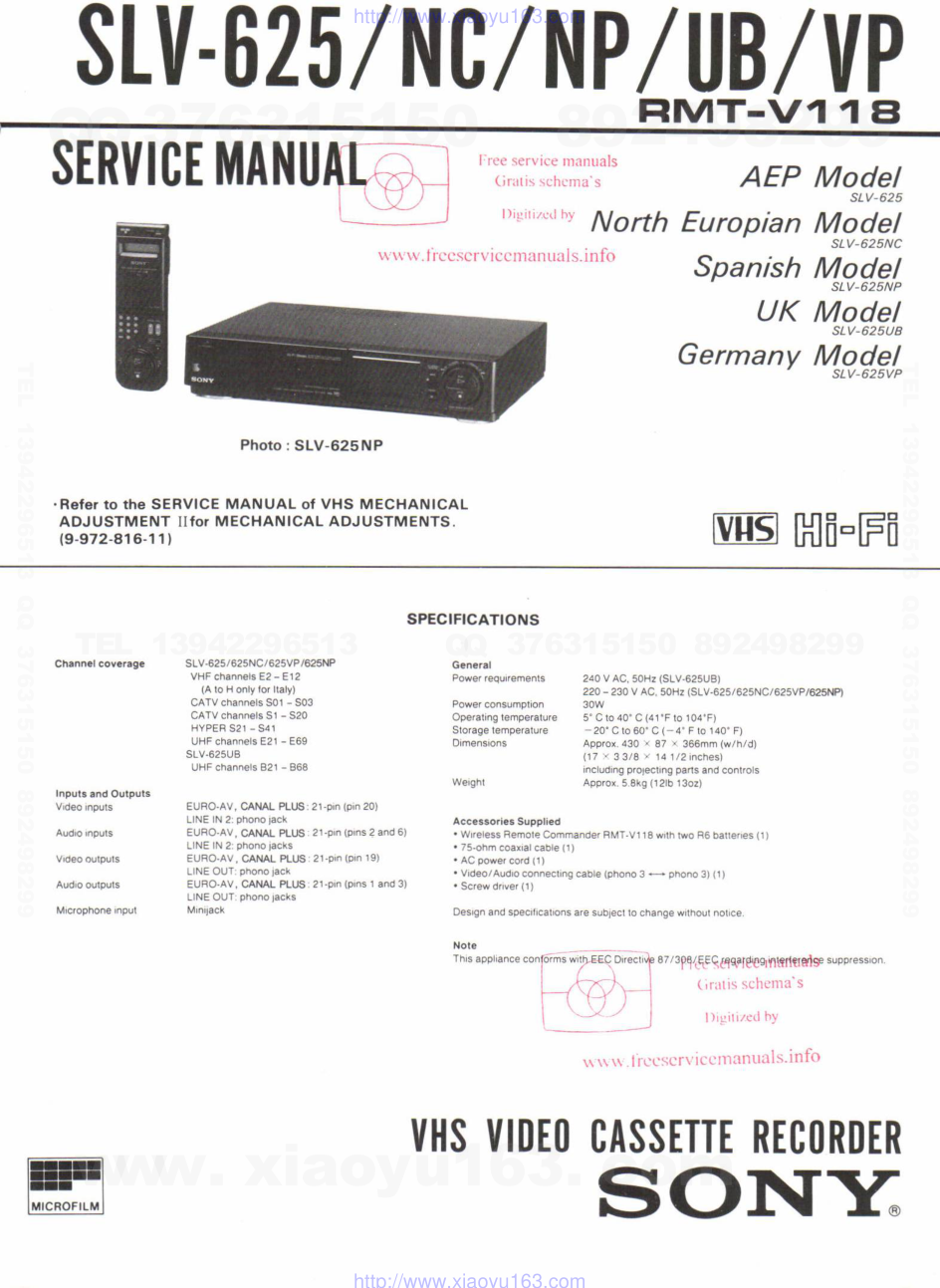 索尼SONY SLV-625录像机维修资料-0 索尼SONY SLV-625录像机维修资料-0