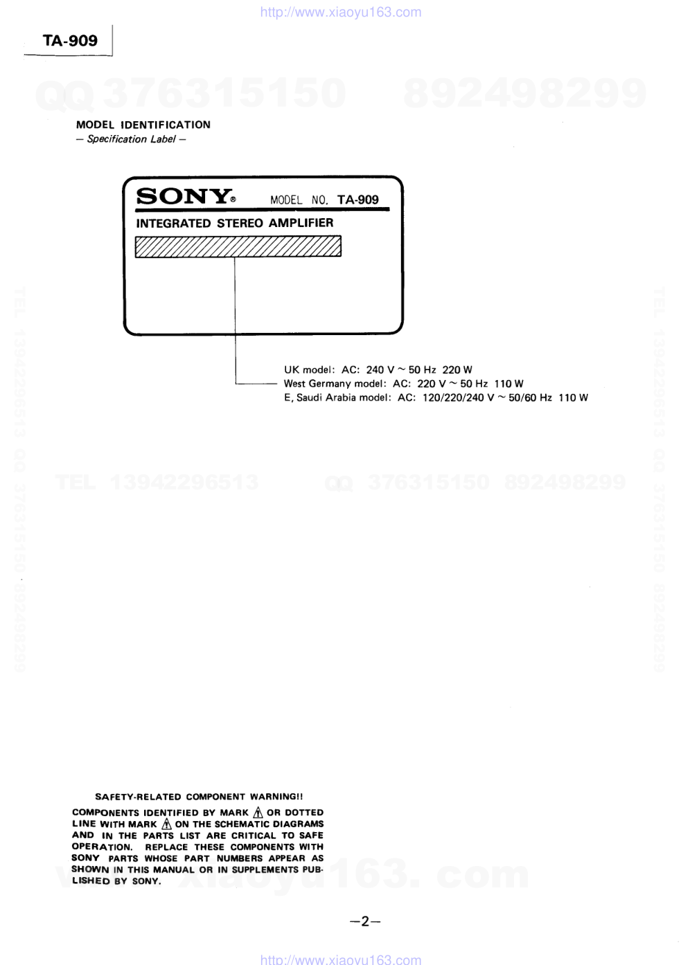 索尼SONY TA-909音响电路原理图-1 索尼SONY TA-909音响电路原理图-1