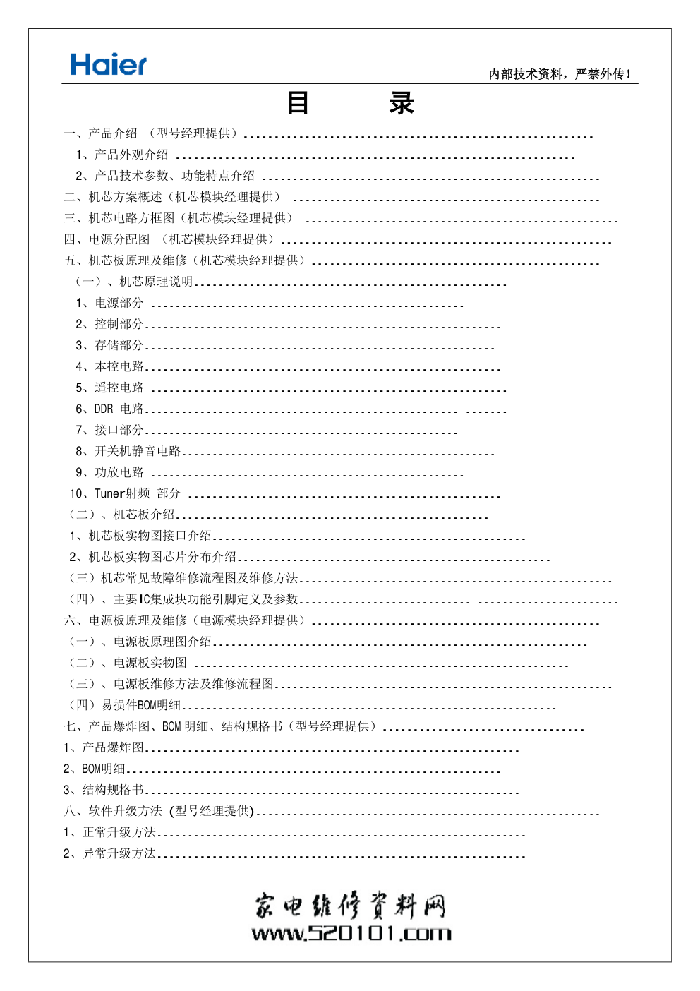海尔65K5M液晶电视（MSD6A638机芯）维修手册-1