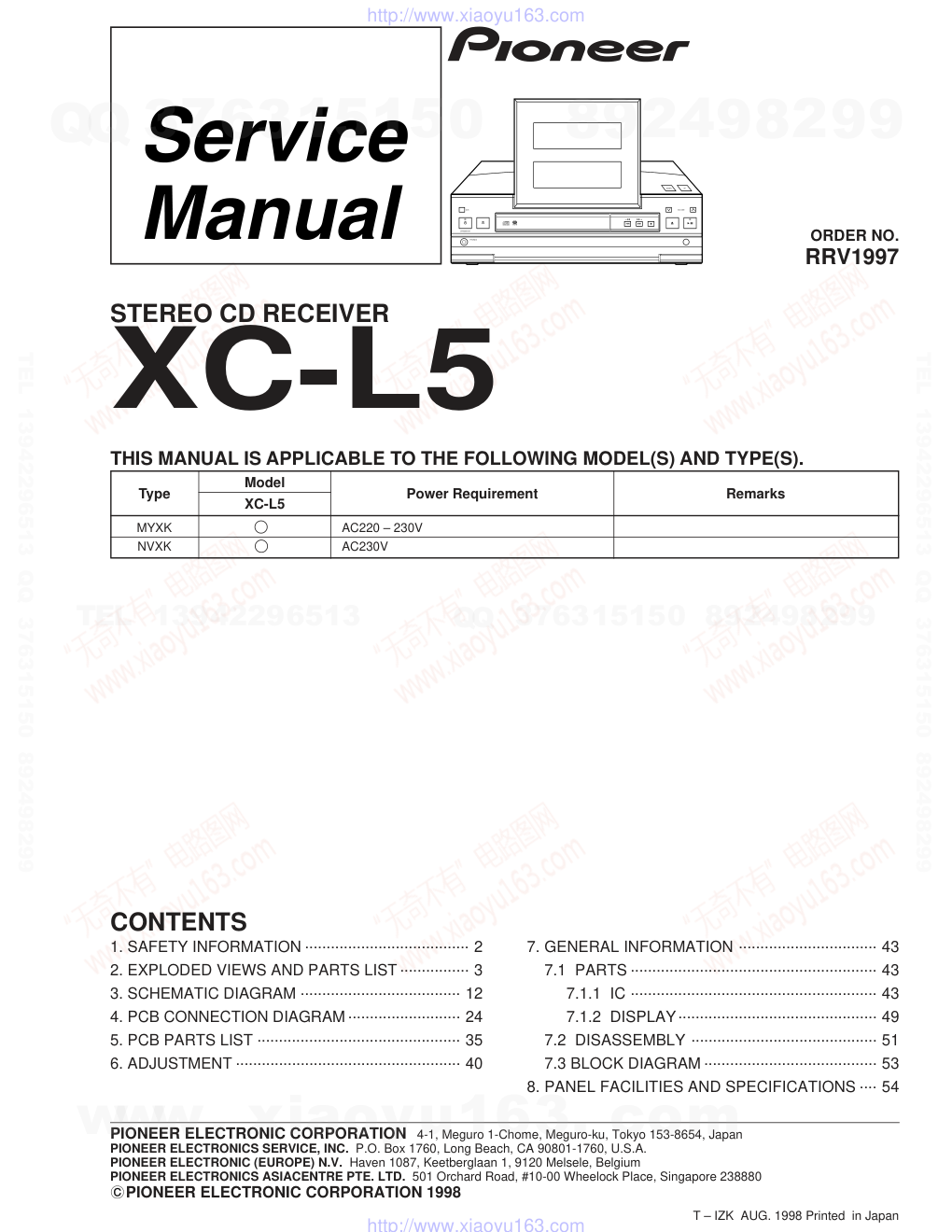 先锋PIONEER XC-L5RRV1997电路图-0 先锋PIONEER XC-L5RRV1997电路图-0