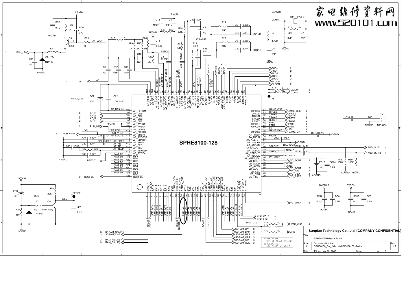 凌阳8100方案(SPHE8100-128)DVD电路原理图-0 凌阳8100方案(SPHE8100-128)DVD电路原理图-0