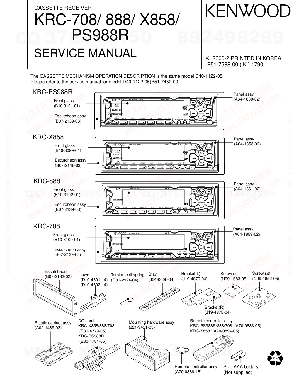 建伍KENWOOD KRC-X858磁带录放机维修手册-0 建伍KENWOOD KRC-X858磁带录放机维修手册-0