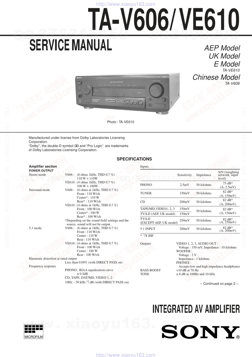 索尼SONY TA-V606电路图-0