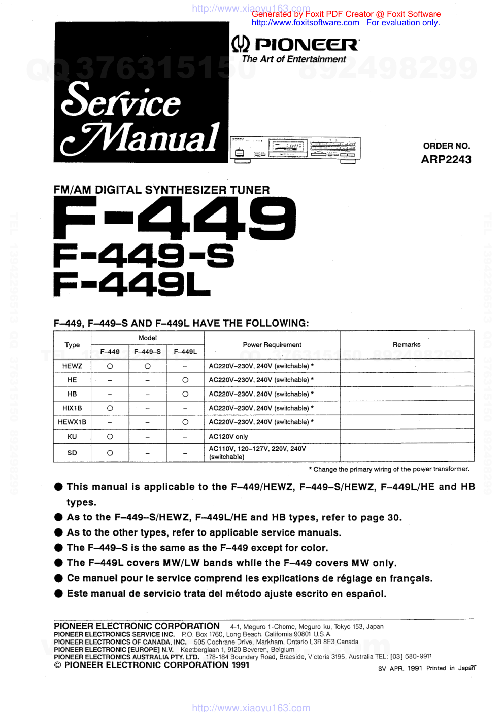 先锋PIONEER F-449-S音响电路图-0 先锋PIONEER F-449-S音响电路图-0