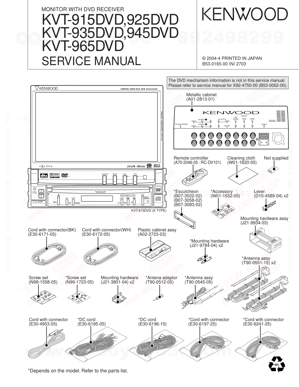 建伍KENWOOD KVT-915DVD播放器电路原理图-0 建伍KENWOOD KVT-915DVD播放器电路原理图-0