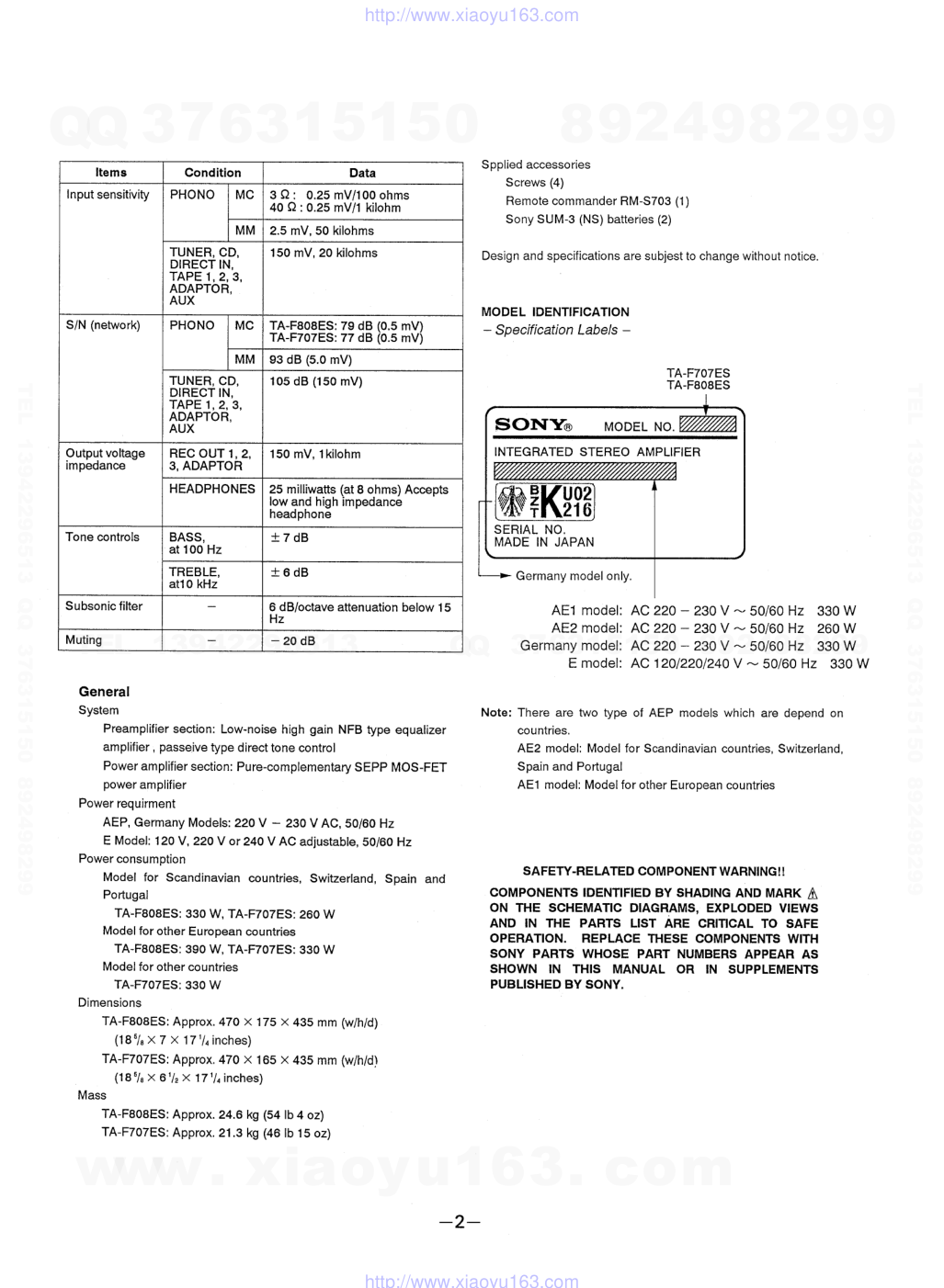 索尼SONY TA-F707ES音响电路原理图-1 索尼SONY TA-F707ES音响电路原理图-1