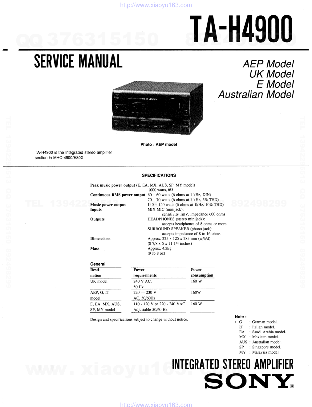 索尼SONY TA-H4900音响电路原理图-0