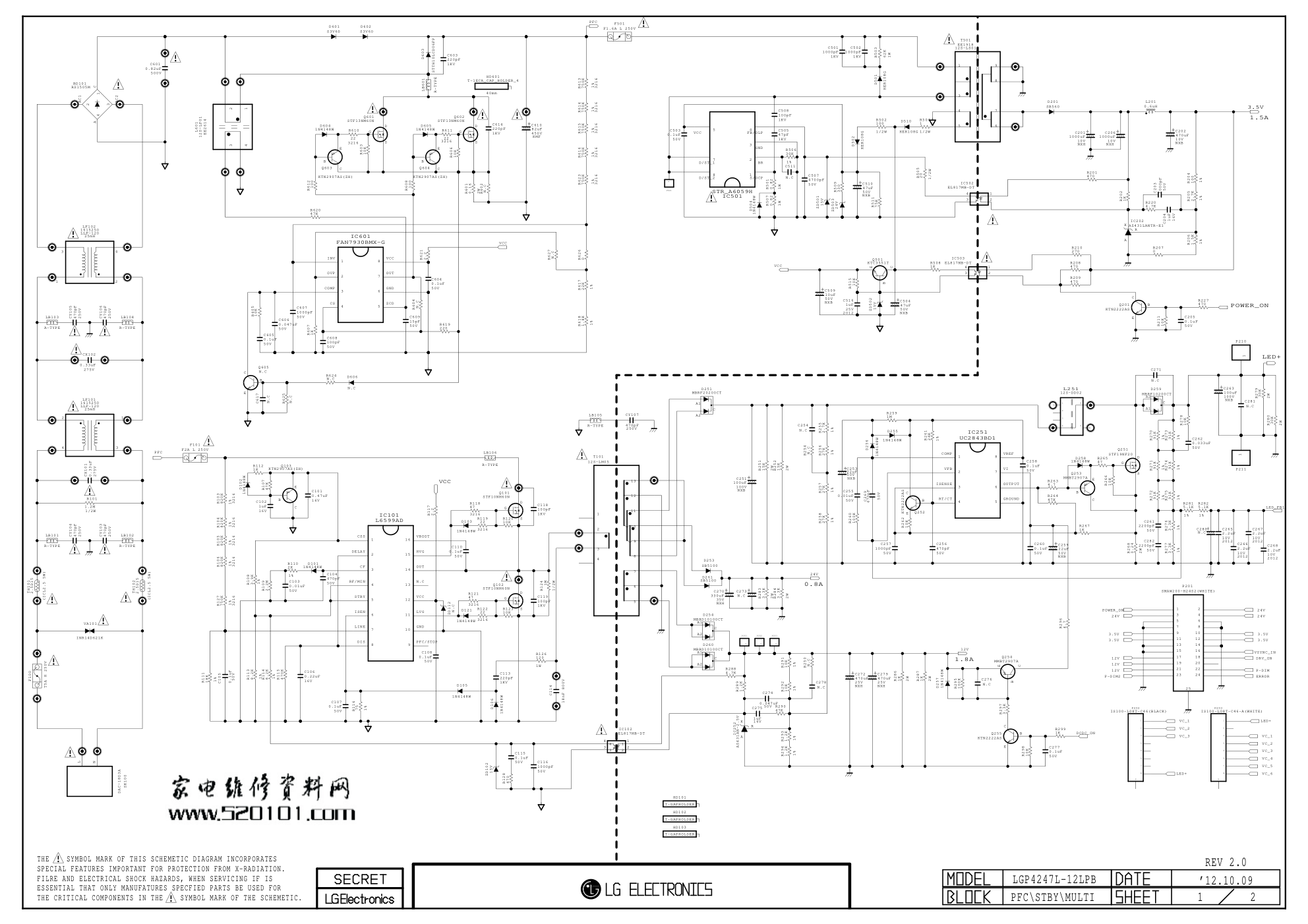 LG LED TV EAY62608901 EAX64427101_LGP4247L-12LPB电源板电路图-1