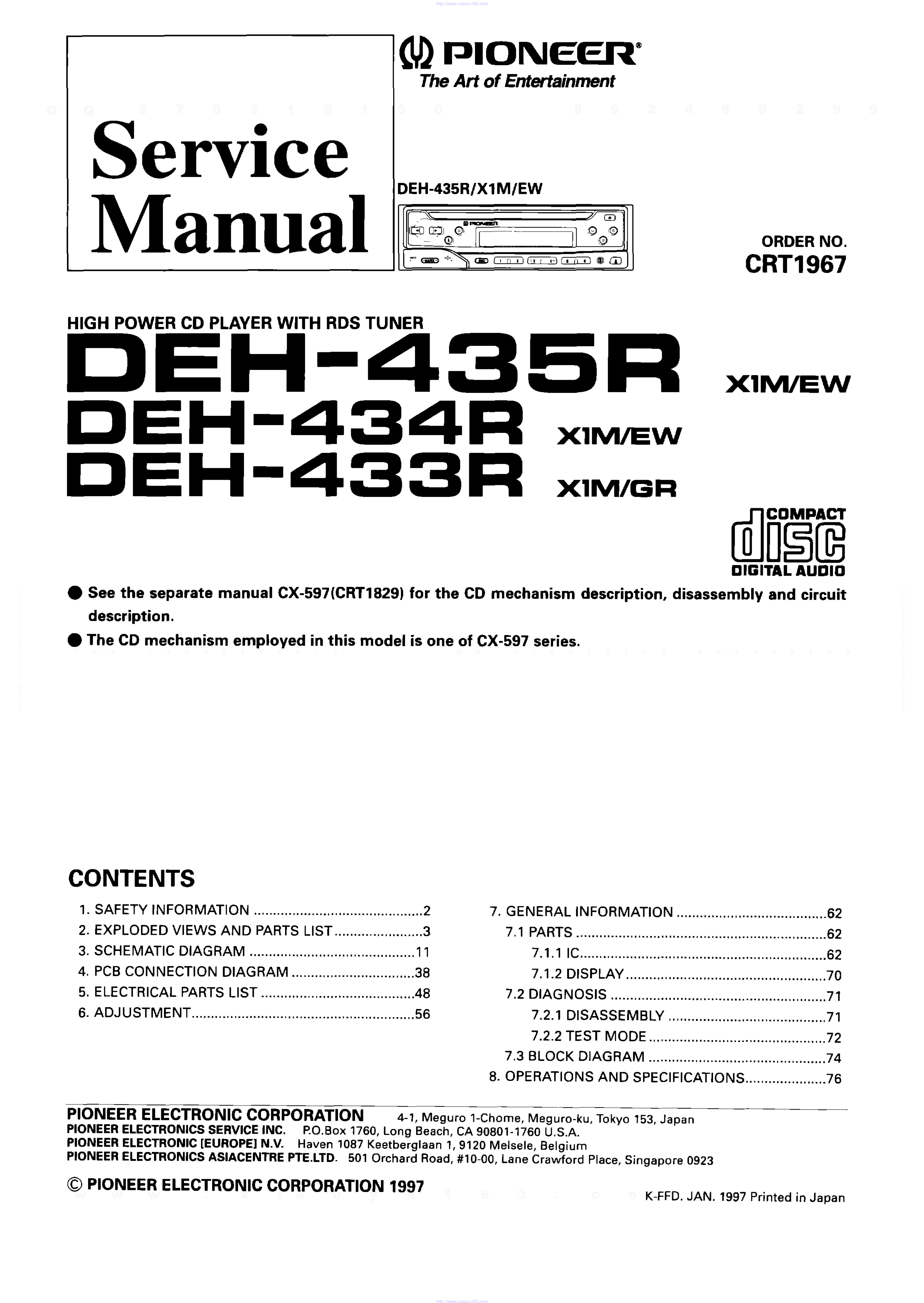 先锋PIONEER DEH-434RX1MEW电路图-0
