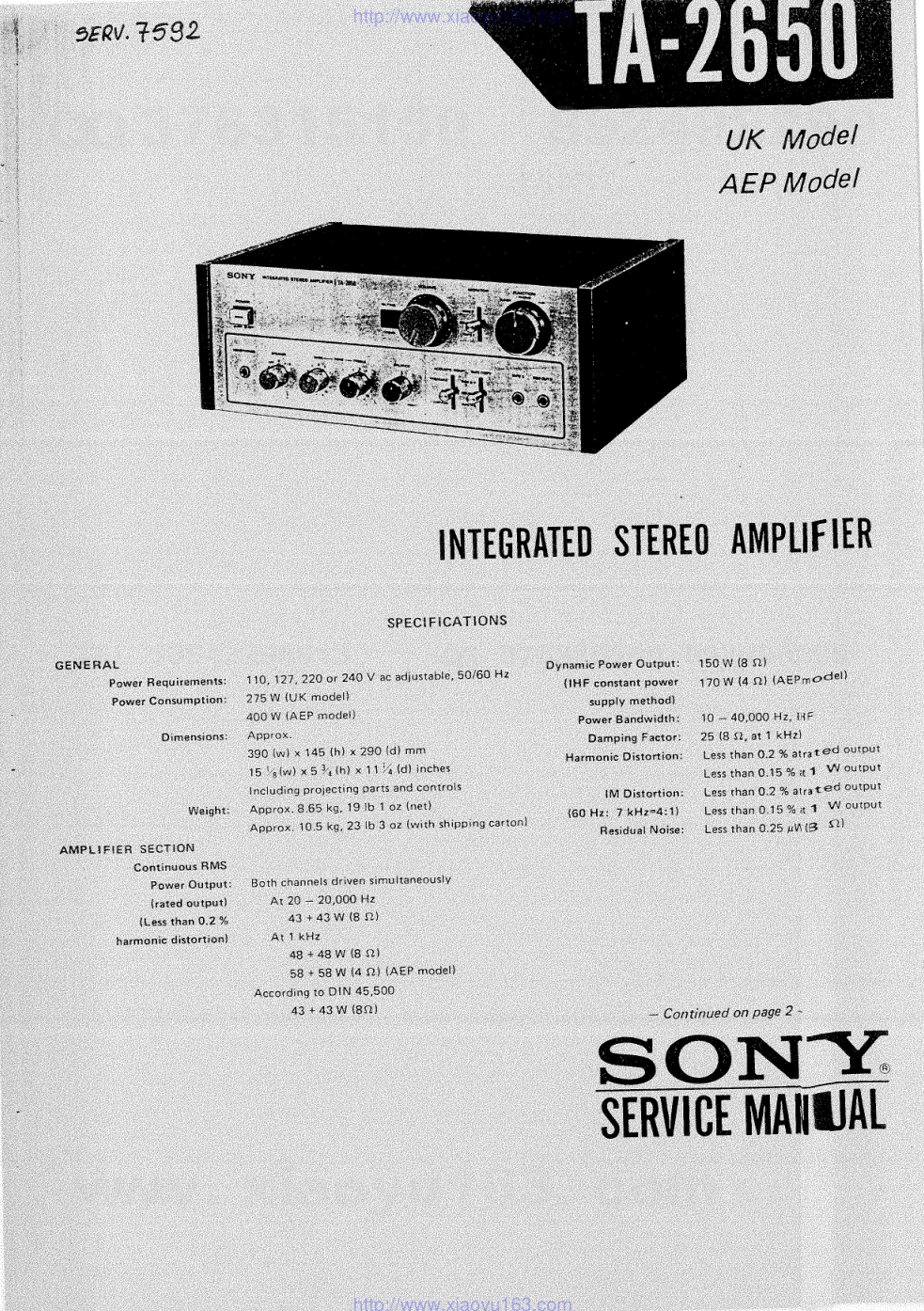 索尼SONY TA-2650音响电路原理图-0 索尼SONY TA-2650音响电路原理图-0