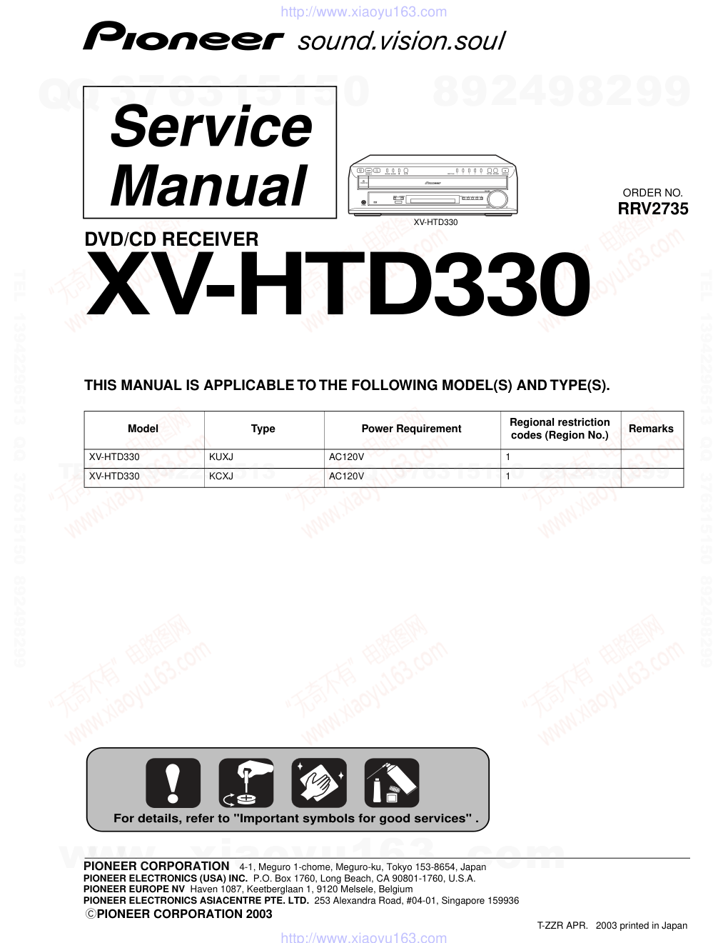先锋PIONEER XV-HTD330电路图-0 先锋PIONEER XV-HTD330电路图-0
