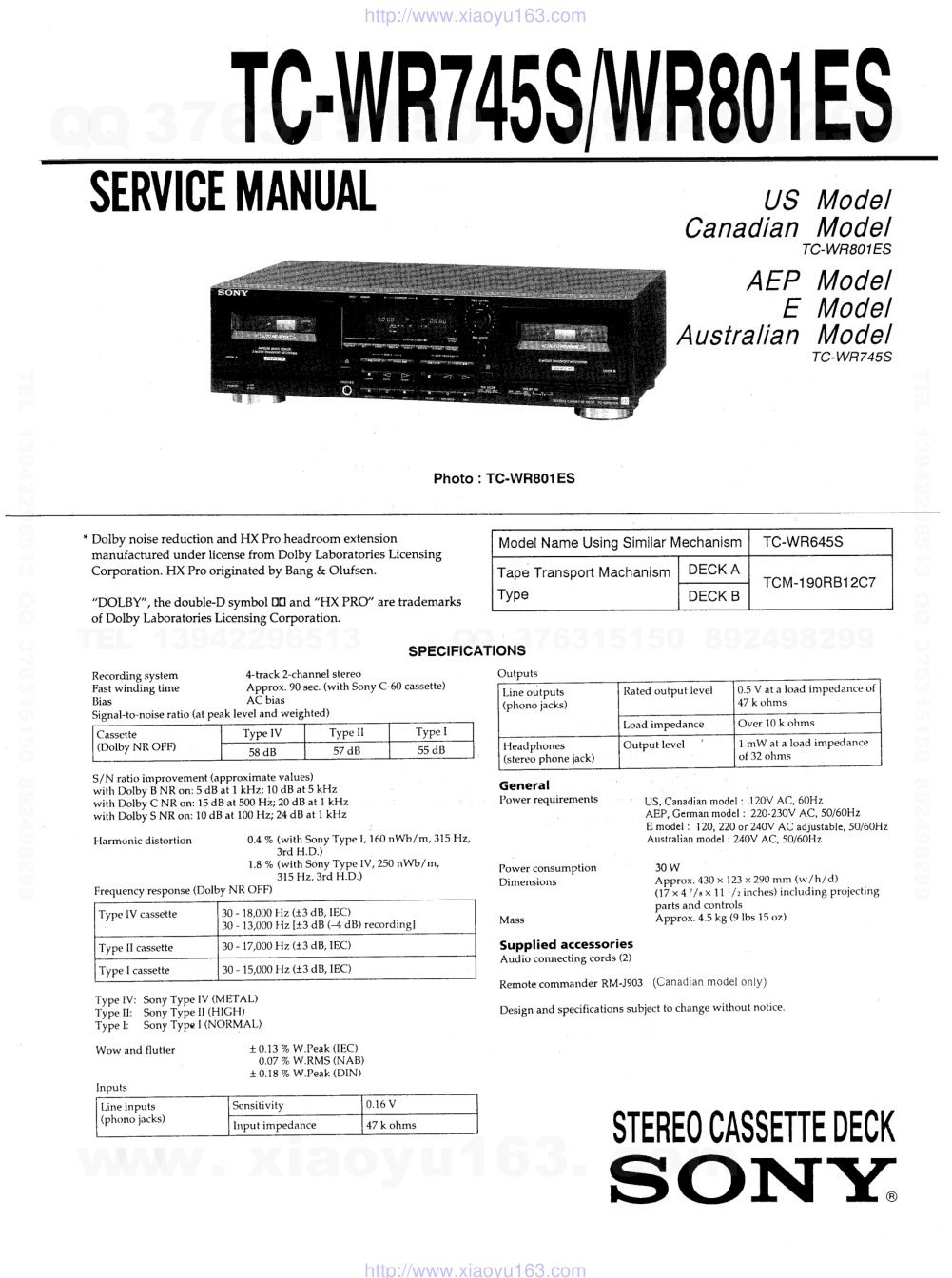 索尼SONY TC-WR745S电路图-0 索尼SONY TC-WR745S电路图-0