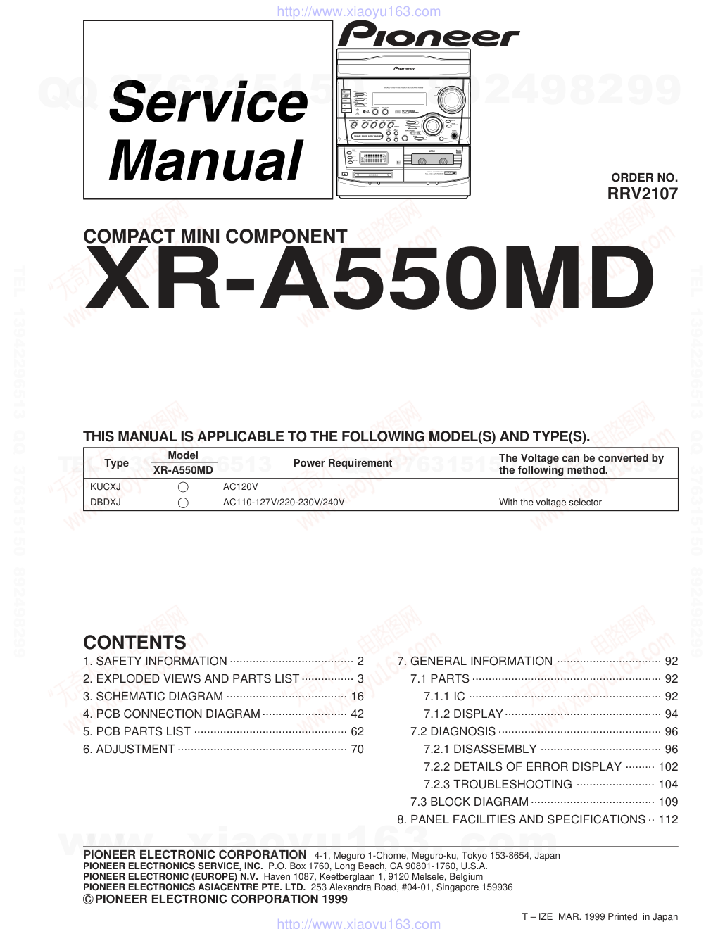 先锋PIONEER XR-A550MD电路图-0