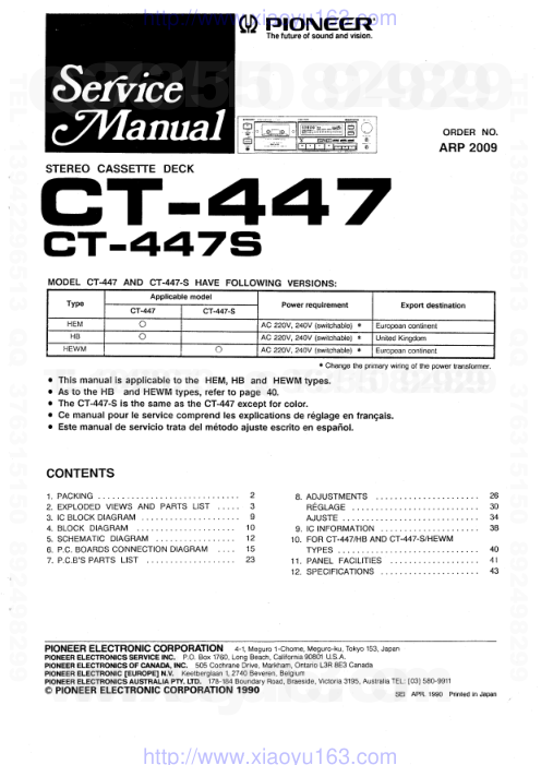 先锋PIONEER CT-447S电路图-0 先锋PIONEER CT-447S电路图-0