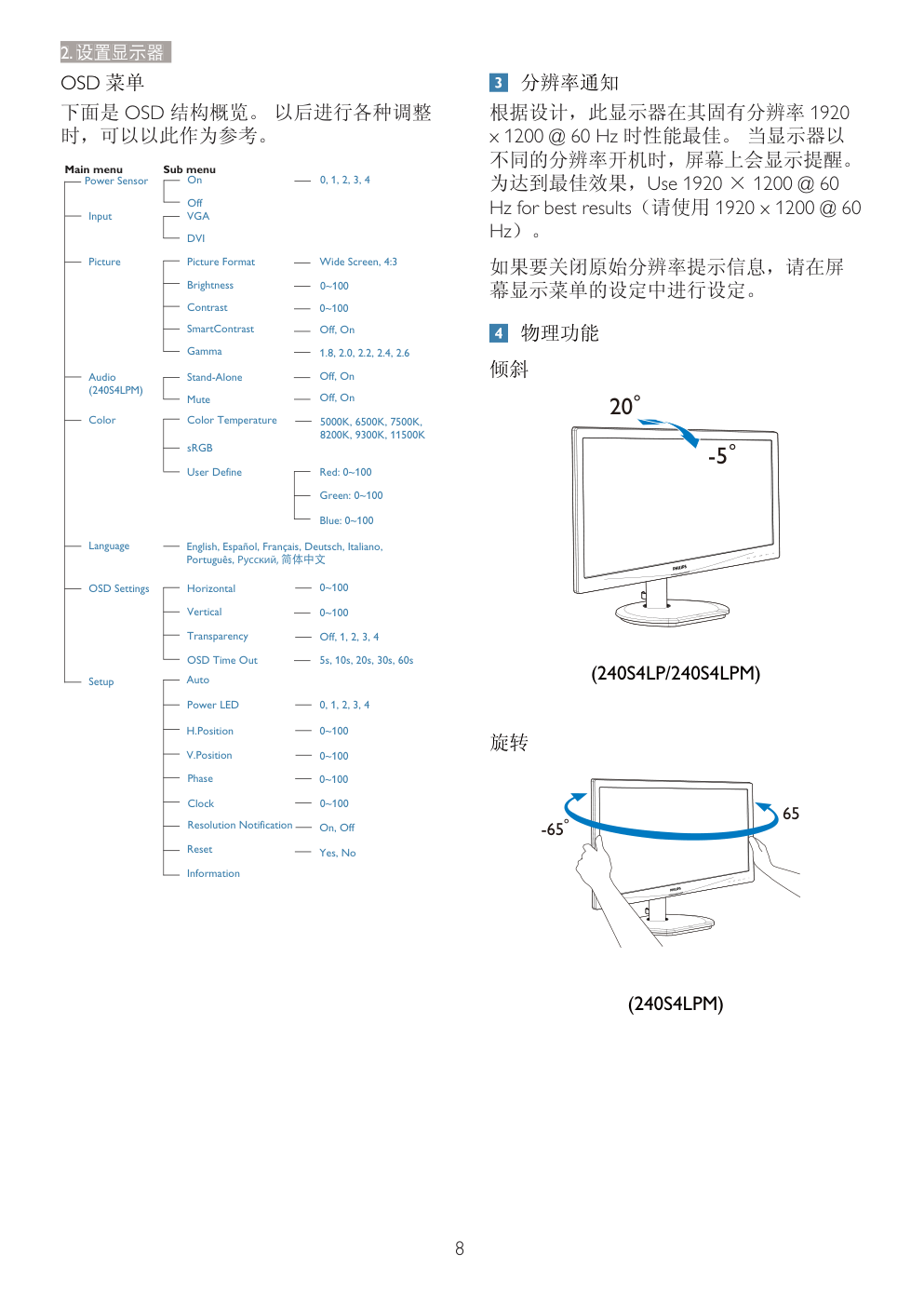 飞利浦240S4LPSB93液晶显示器说明书-9 飞利浦240S4LPSB93液晶显示器说明书-9