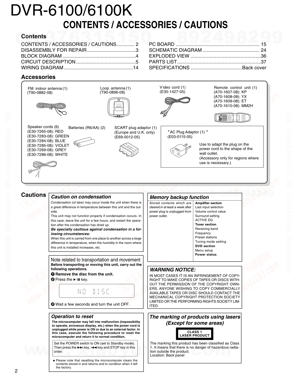 建伍KENWOOD DVR-6100K DVDAV播放机维修手册-1